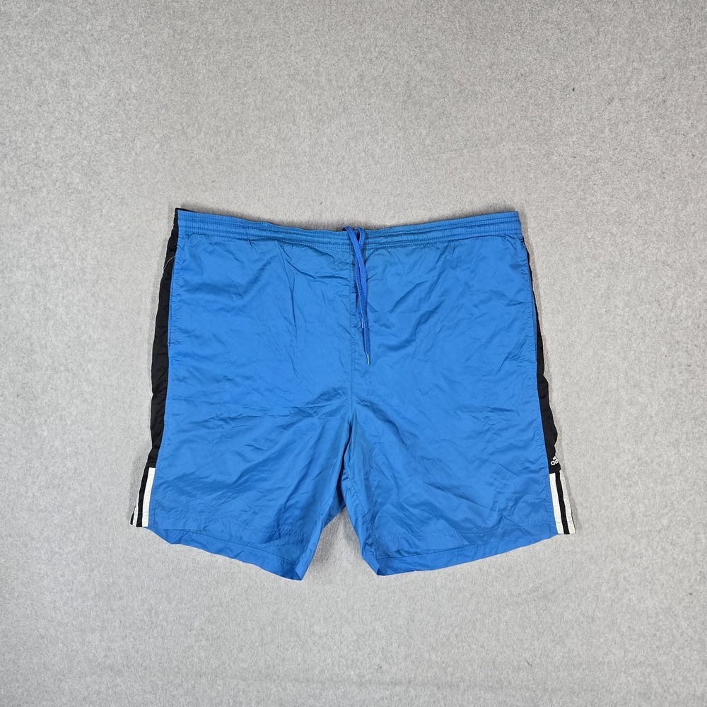 Adidas Men Swimwear L Blue Swim Trunks 9" Inseam Logo Pockets